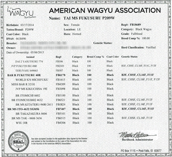 Real Wagyu Certificate
